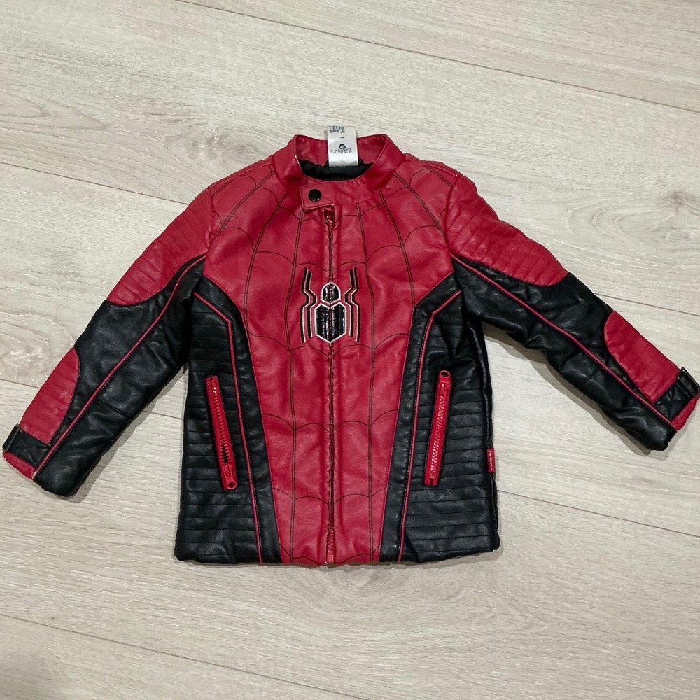 Disney Marvel Spider-Man Kids Faux Leather Moto Jacket Red Black Size 4 110